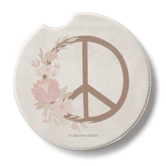 Thirstystone Floral Peace Single Absorbnent Stone Coaster for Vehicle Cup Holder 2.6” Diameter Manufactured in The USA