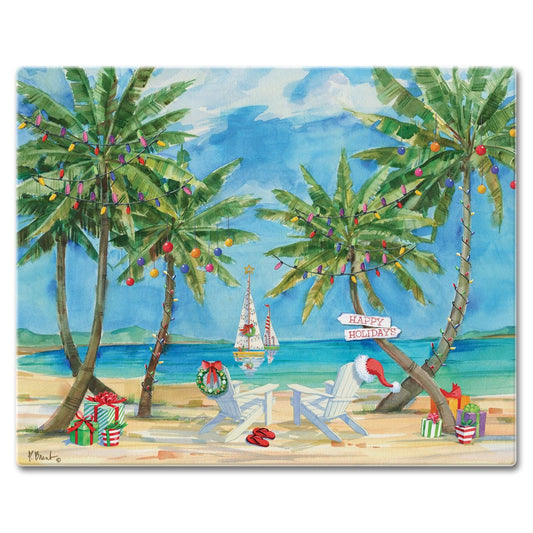 CounterArt Holiday Palms 3mm Tempered Glass Cutting Board 15" x 12" Manufactured in the USA