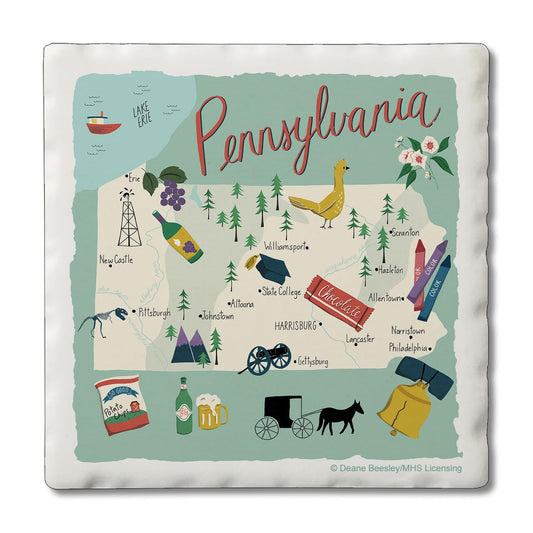 Thirstystone Pennsylvania Home State 4 Pack Tumbled Tile Stone Coasters 4" Square Manufactured in the USA