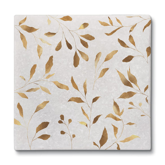 Thirstystone Gilded Vine 4-Pack Natural Marble Stone Coaster with Protective Cork Backing Manufactured in The USA