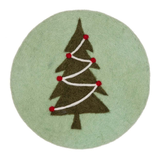 Thirstystone Green Felted Wool Tree Trivet 8.25” Diameter Protects Countertops, Decorative, Easily Wipes Clean