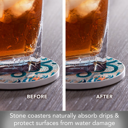 Drink Coasters Absorbent Stone Bar Coaster Set of 4, Counterart Beach Theme Funny Art Coastal Coasters for Drinks Coffee Mugs Cups Beer Wine Bottle Cocktail Desk (Ocean Life)