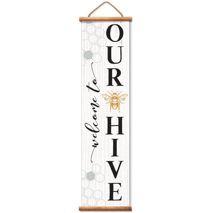 Highland Home Welcome To Our Hive Indoor/Outdoor Vinyl Hanging Entryway Sign Made in the USA Reusable Easy Wipes Clean Easy Storage