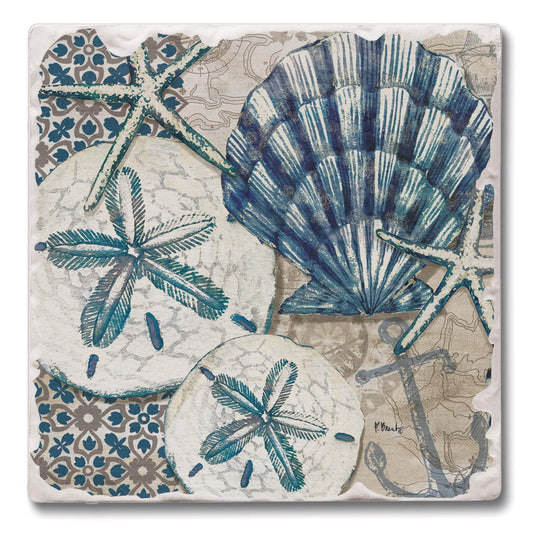 Thirstystone Tide Pool Shells 4-Pack Tumbled Tile Stone Coasters 4" Square Manufactured in the USA