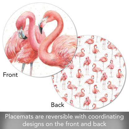 CounterArt Gracefully Pink Flamingo 4 Pack Round Reversible Easy Care Flexible Placemats Made in the USA