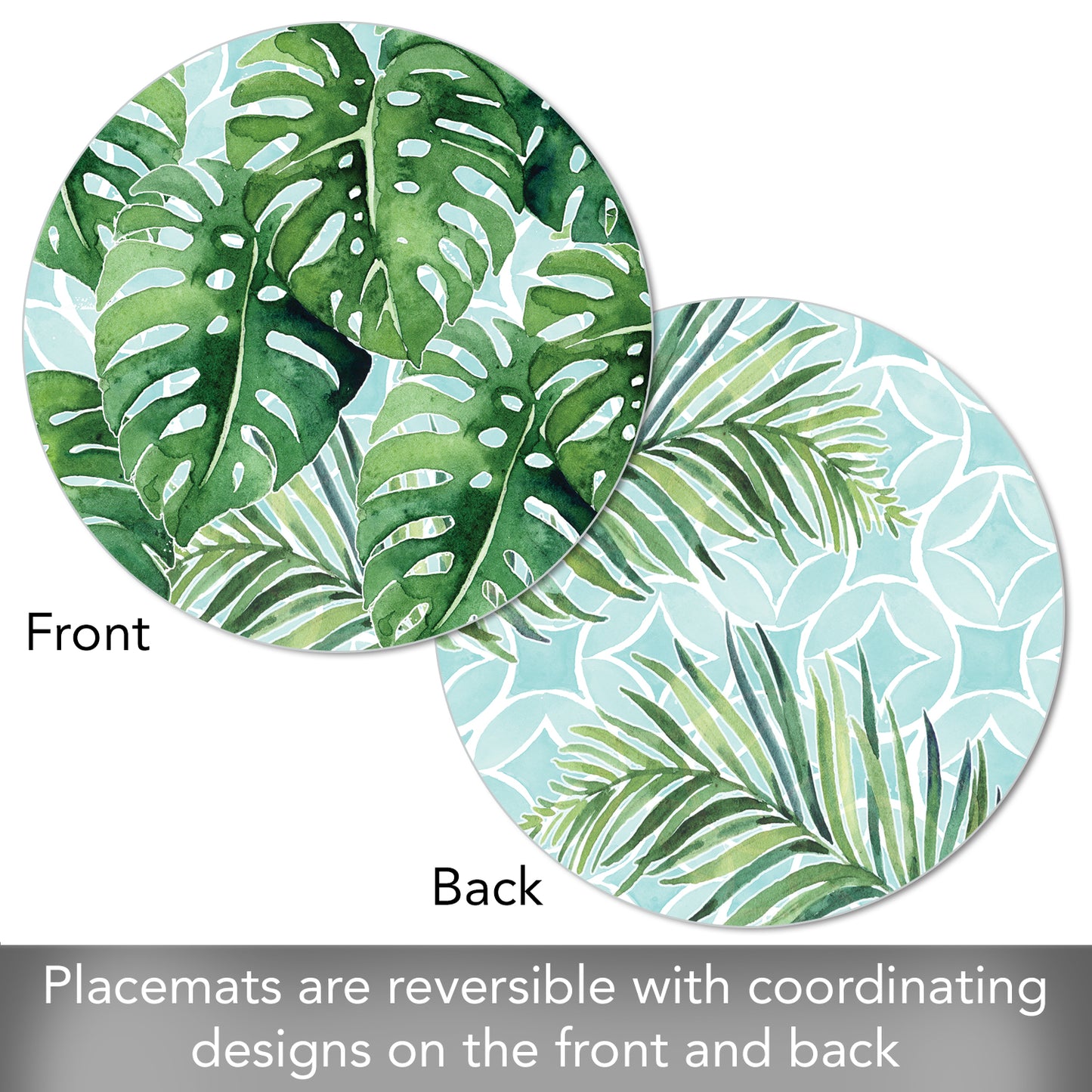 CounterArt Tropical Foliage 4 Pack Round Reversible Easy Care Flexible Placemats Made in the USA