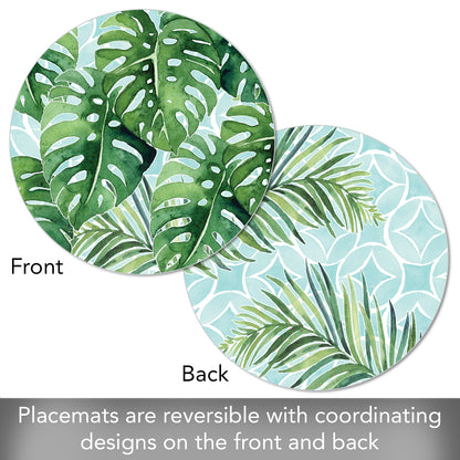 CounterArt Tropical Foliage 4 Pack Round Reversible Easy Care Flexible Placemats Made in the USA