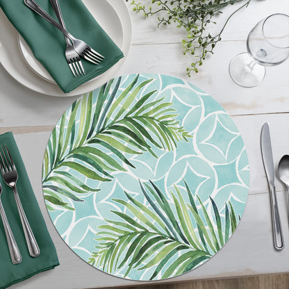 CounterArt Tropical Foliage 4 Pack Round Reversible Easy Care Flexible Placemats Made in the USA