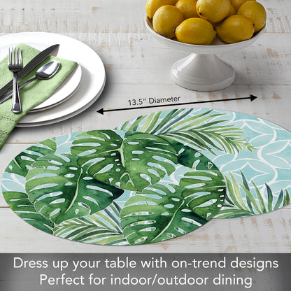 CounterArt Tropical Foliage 4 Pack Round Reversible Easy Care Flexible Placemats Made in the USA