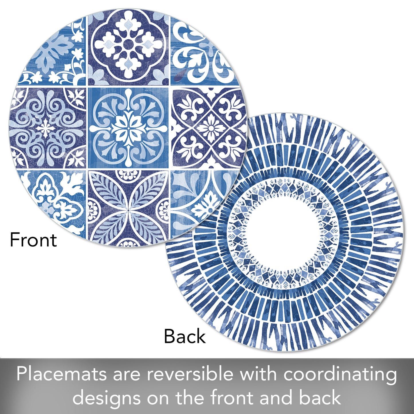CounterArt Aegean 4 Pack Round Reversible Easy Care Flexible Placemats Made in the USA