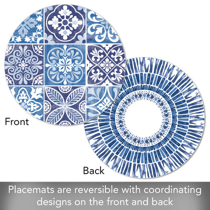 CounterArt Aegean 4 Pack Round Reversible Easy Care Flexible Placemats Made in the USA