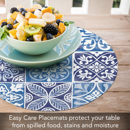 CounterArt Aegean 4 Pack Round Reversible Easy Care Flexible Placemats Made in the USA
