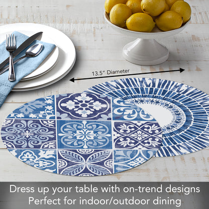 CounterArt Aegean 4 Pack Round Reversible Easy Care Flexible Placemats Made in the USA