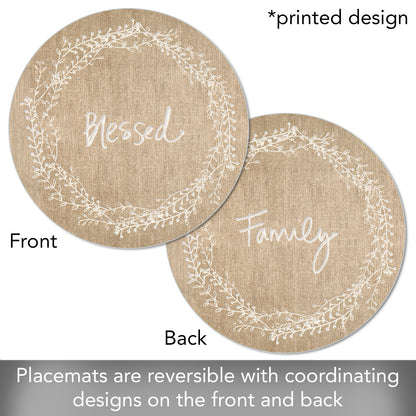 CounterArt Family Blessed 4 Pack Round Reversible Easy Care Flexible Placemats Made in the USA