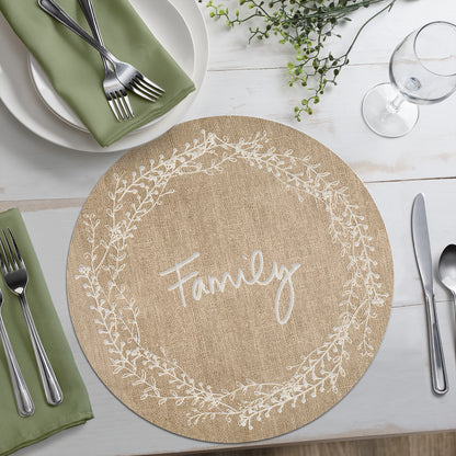 CounterArt Family Blessed 4 Pack Round Reversible Easy Care Flexible Placemats Made in the USA
