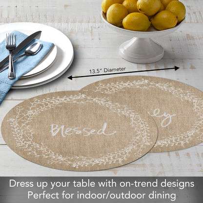 CounterArt Family Blessed 4 Pack Round Reversible Easy Care Flexible Placemats Made in the USA
