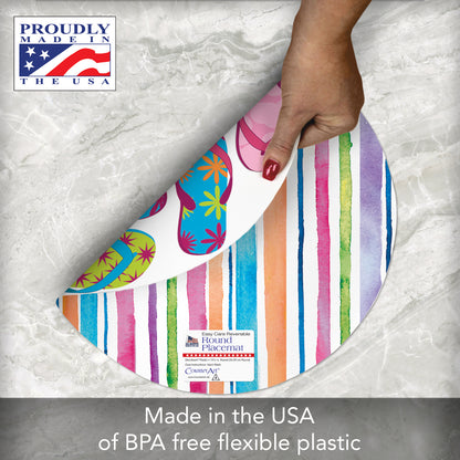 CounterArt Summer Flip Flops 4 Pack Round Reversible Easy Care Flexible Placemats Made in the USA