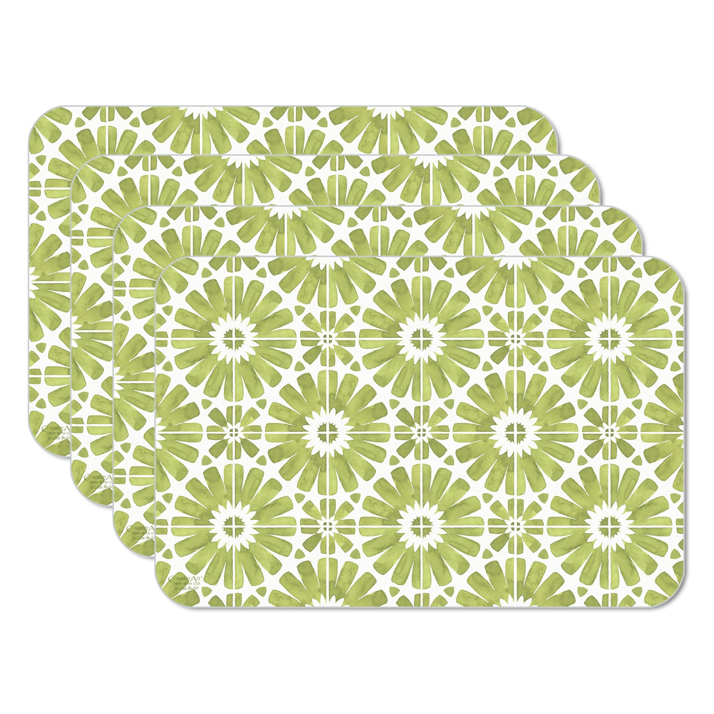 Counterart Medallions and Circles Reversible Plastic Placemat 4 Pack Made in The USA