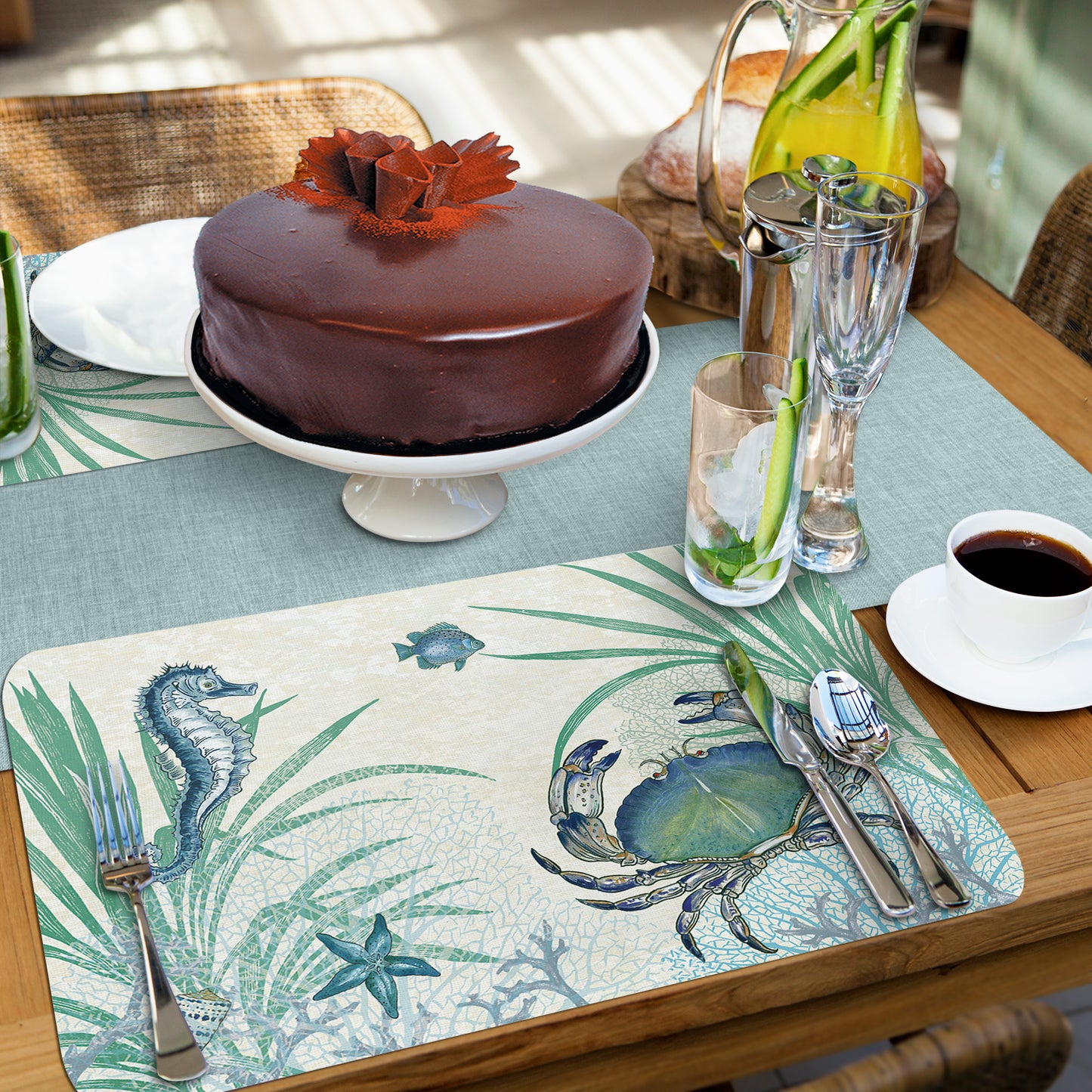 CounterArt Oceana Crab 4 Pack Reversible Easy Care Flexible Placemats Made in the USA