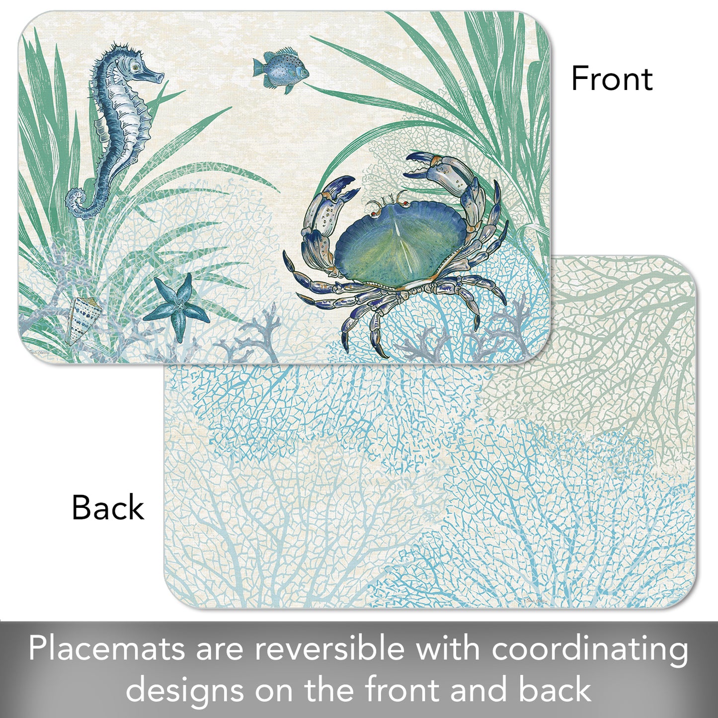 CounterArt Oceana Crab 4 Pack Reversible Easy Care Flexible Placemats Made in the USA