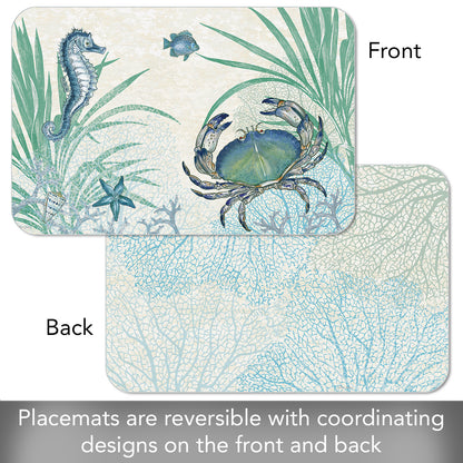 CounterArt Oceana Crab 4 Pack Reversible Easy Care Flexible Placemats Made in the USA