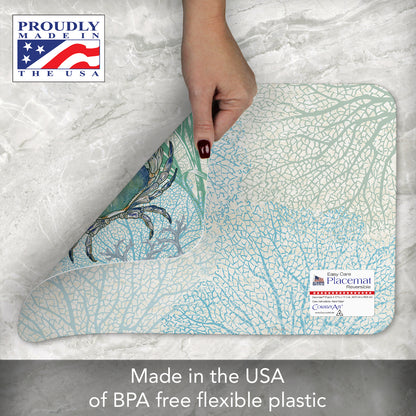 CounterArt Oceana Crab 4 Pack Reversible Easy Care Flexible Placemats Made in the USA