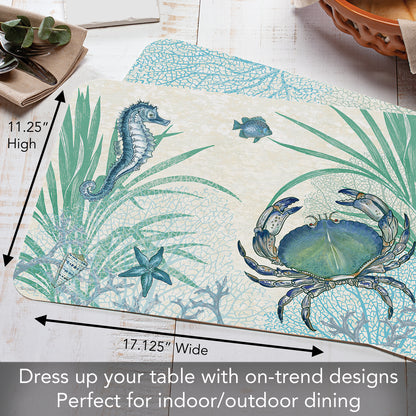 CounterArt Oceana Crab 4 Pack Reversible Easy Care Flexible Placemats Made in the USA