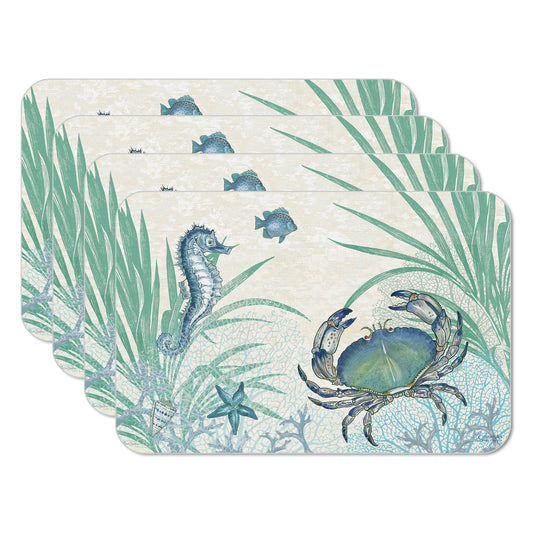 CounterArt Oceana Crab 4 Pack Reversible Easy Care Flexible Placemats Made in the USA