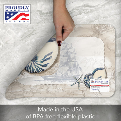CounterArt Tide Pool Shells 4 Pack Reversible Easy Care Flexible Placemats Made in the USA