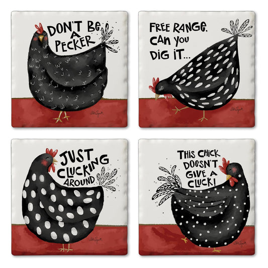 Thirstystone Sassy Chicks 4-Pack Tumbled Tile Stone Coasters 4" Square