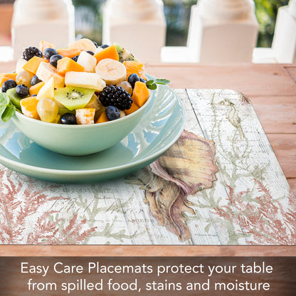 CounterArt Shoreline Shells 4 Pack Reversible Easy Care Flexible Plastic Placemats Made in The USA BPA Free, Easily Wipes Clean