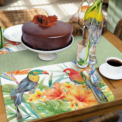 Counterart Tropical Birds 4 Pack Reversible Easy Care Flexible Placemats Made in the USA