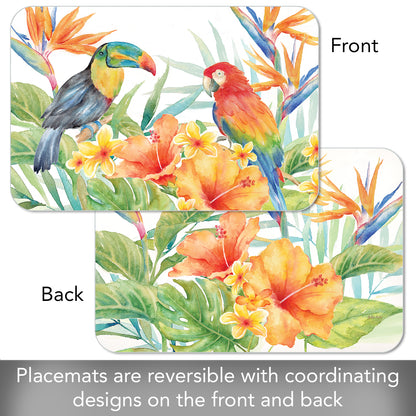 Counterart Tropical Birds 4 Pack Reversible Easy Care Flexible Placemats Made in the USA