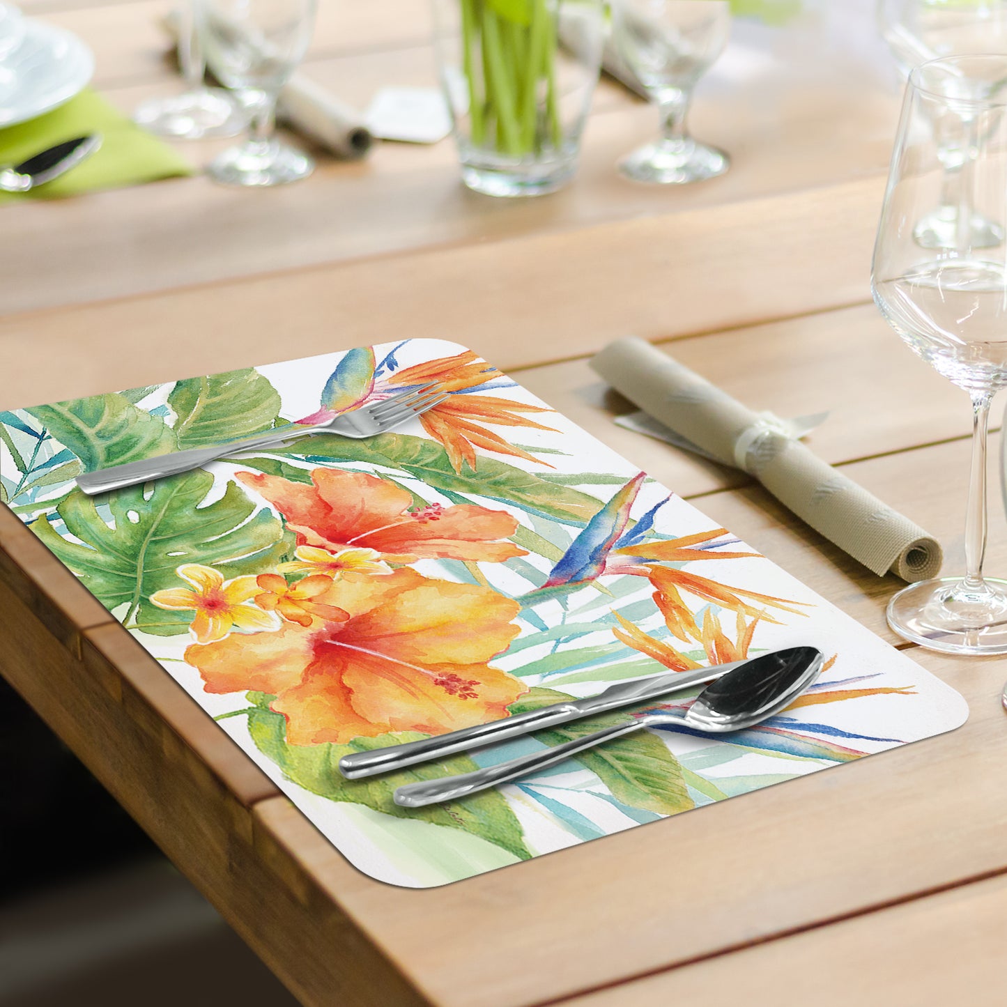 Counterart Tropical Birds 4 Pack Reversible Easy Care Flexible Placemats Made in the USA