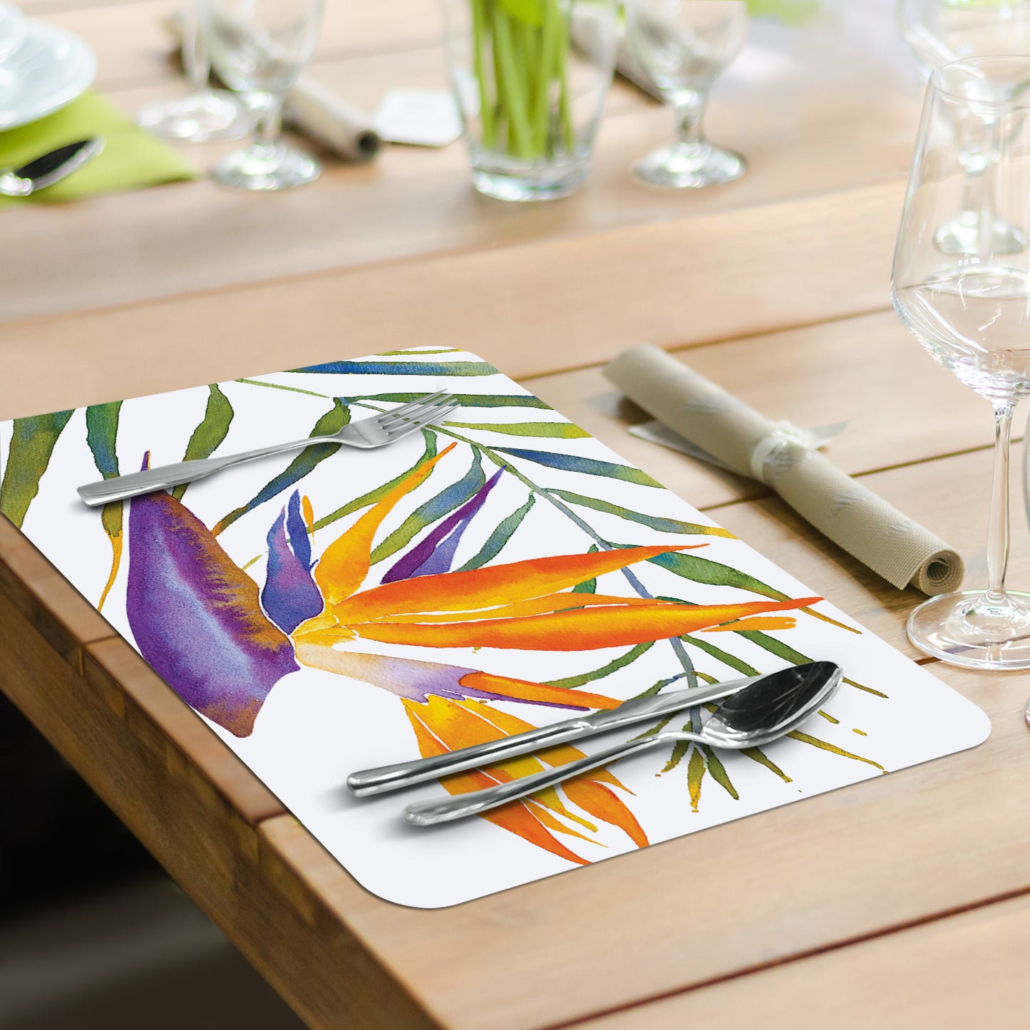 Counterart Tropical Paradise 4 Pack Reversible Easy Care Flexible Placemats Made in the USA