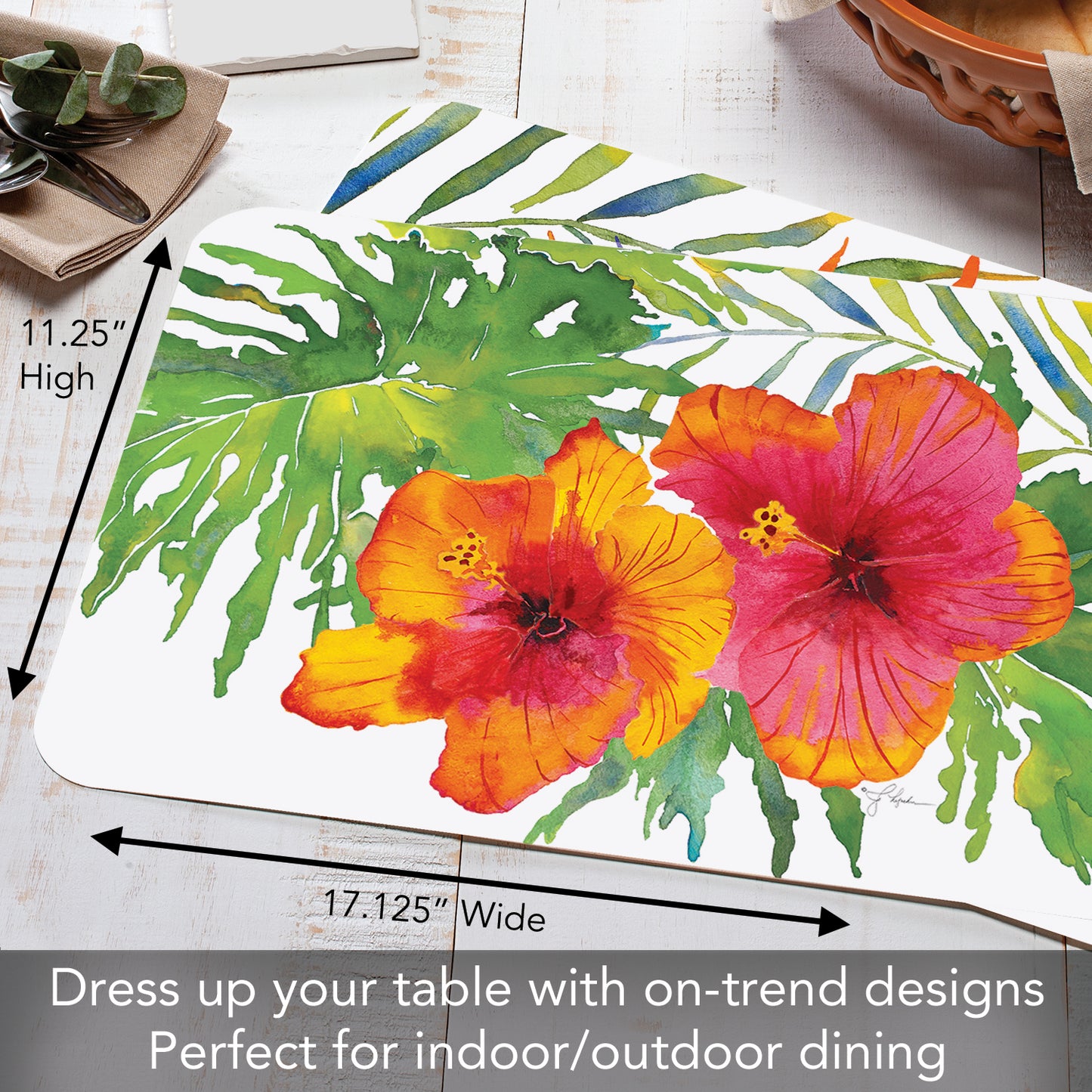 Counterart Tropical Paradise 4 Pack Reversible Easy Care Flexible Placemats Made in the USA