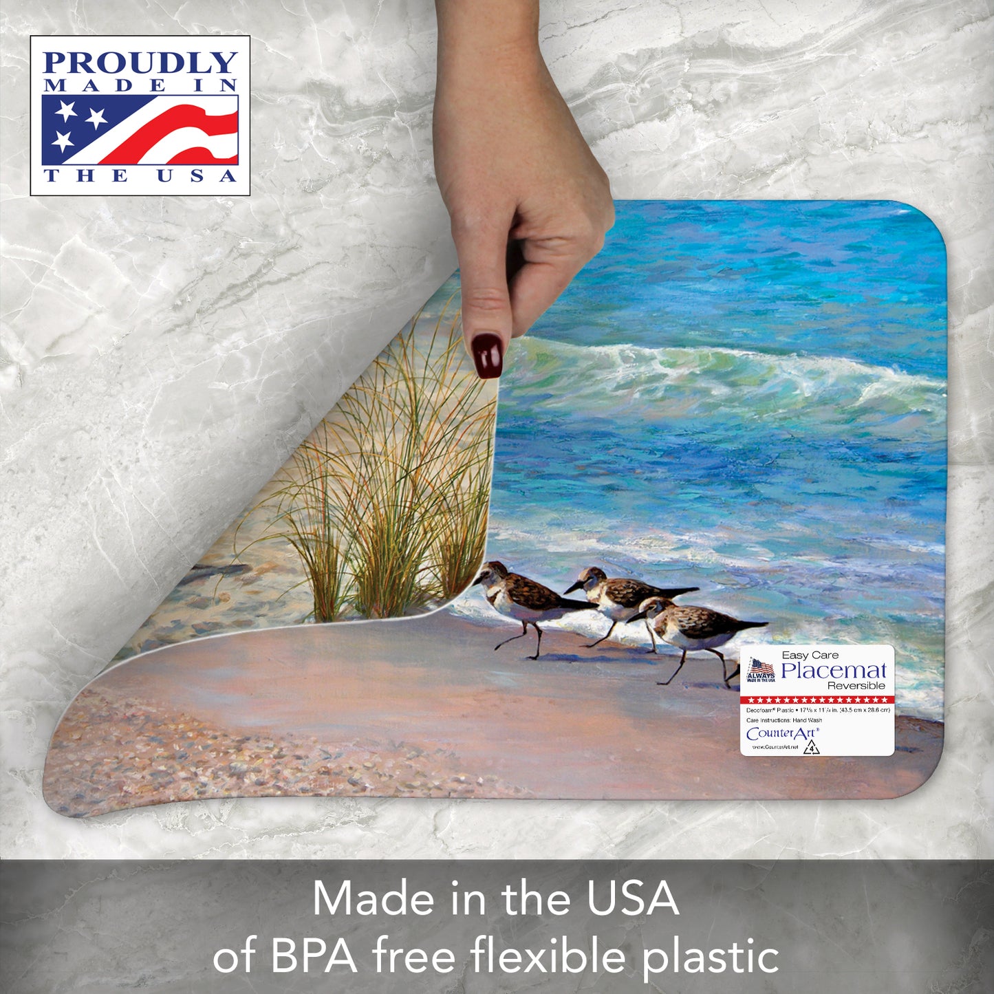 CounterArt Ocean View 4 Pack Reversible Easy Care Flexible Placemats Made in the USA