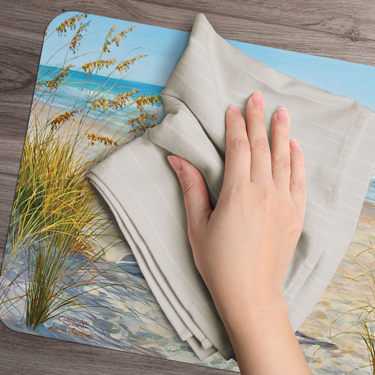 Counterart Ocean View 4 Pack Reversible Easy Care Flexible Plastic Placemats Made in The USA BPA Free Easily Wipes Clean