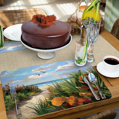 CounterArt Beach Path 4 Pack Reversible Easy Care Flexible Placemats Made in the USA