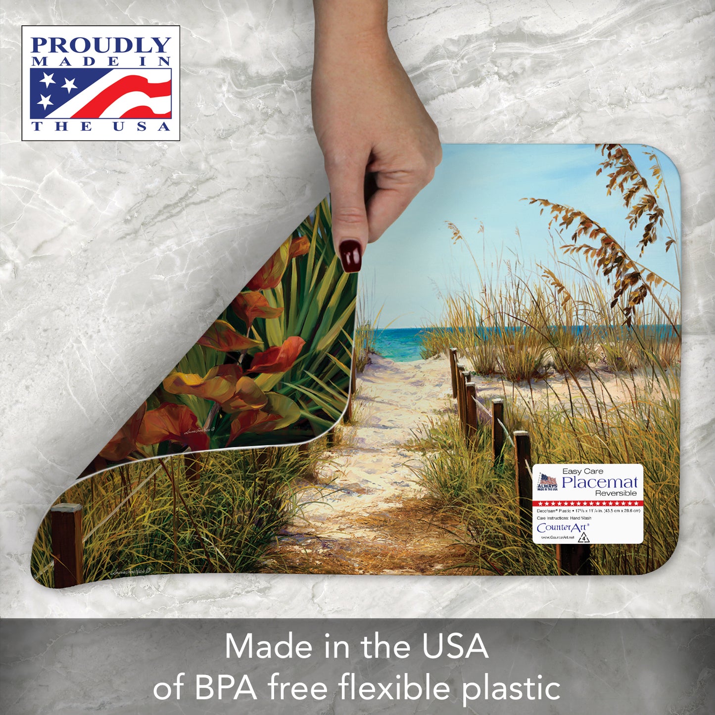 CounterArt Beach Path 4 Pack Reversible Easy Care Flexible Placemats Made in the USA