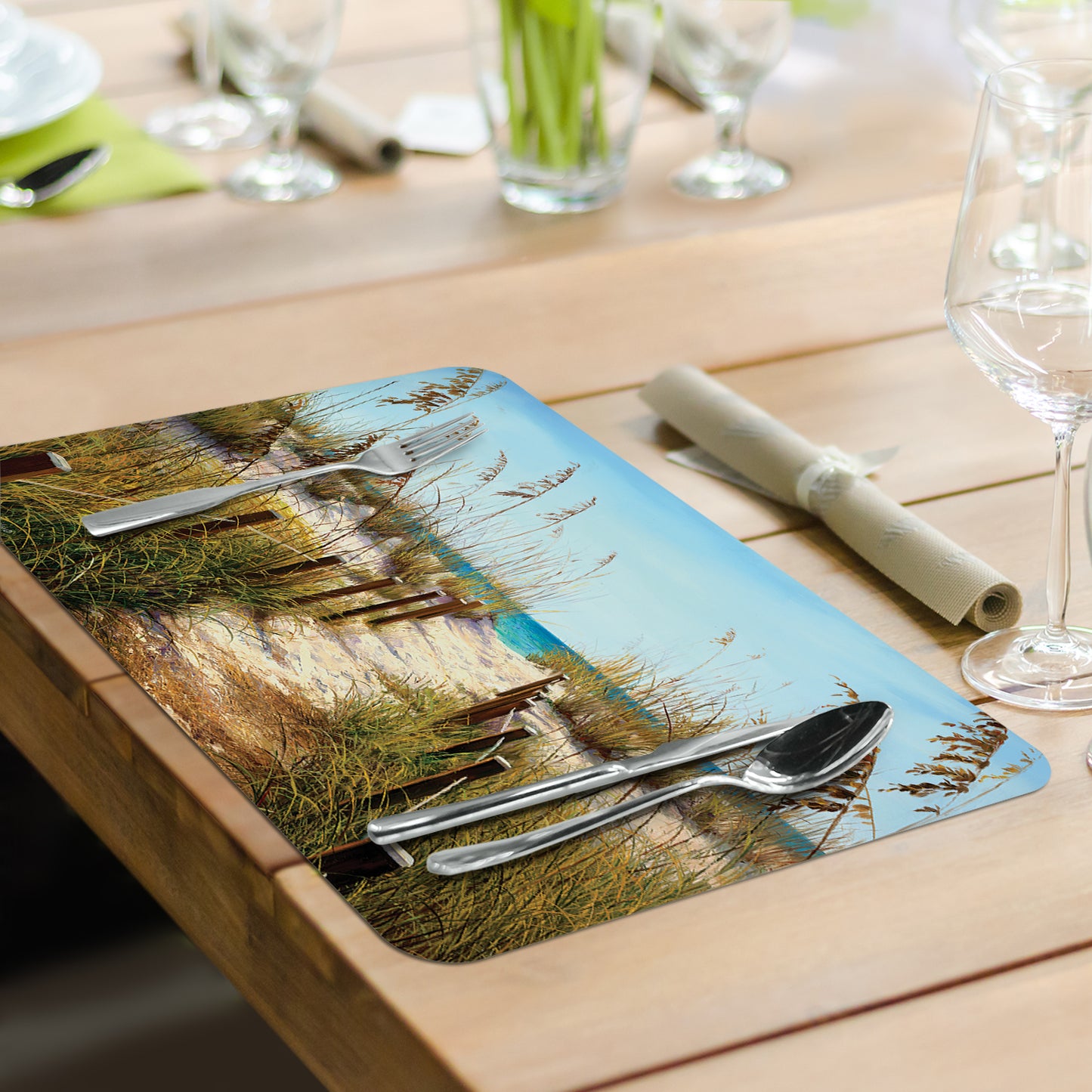 CounterArt Beach Path 4 Pack Reversible Easy Care Flexible Placemats Made in the USA