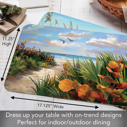 CounterArt Beach Path 4 Pack Reversible Easy Care Flexible Placemats Made in the USA