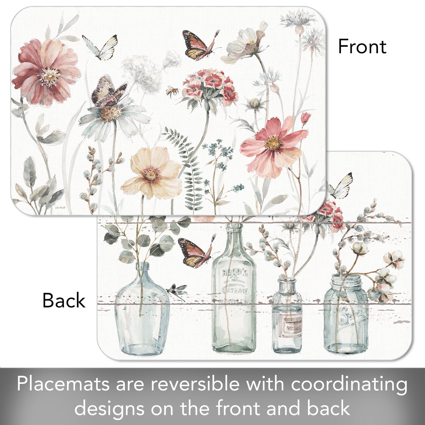 CounterArt Country Weekend 4 Pack Reversible Easy Care Flexible Placemats Made in the USA