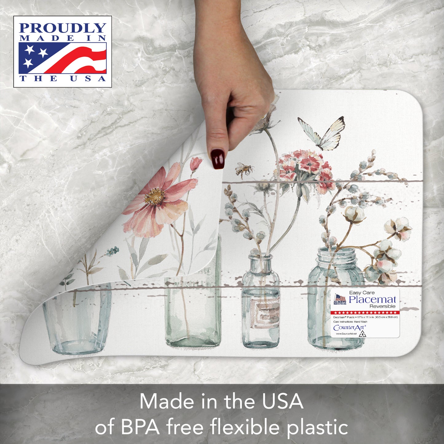 CounterArt Country Weekend 4 Pack Reversible Easy Care Flexible Placemats Made in the USA