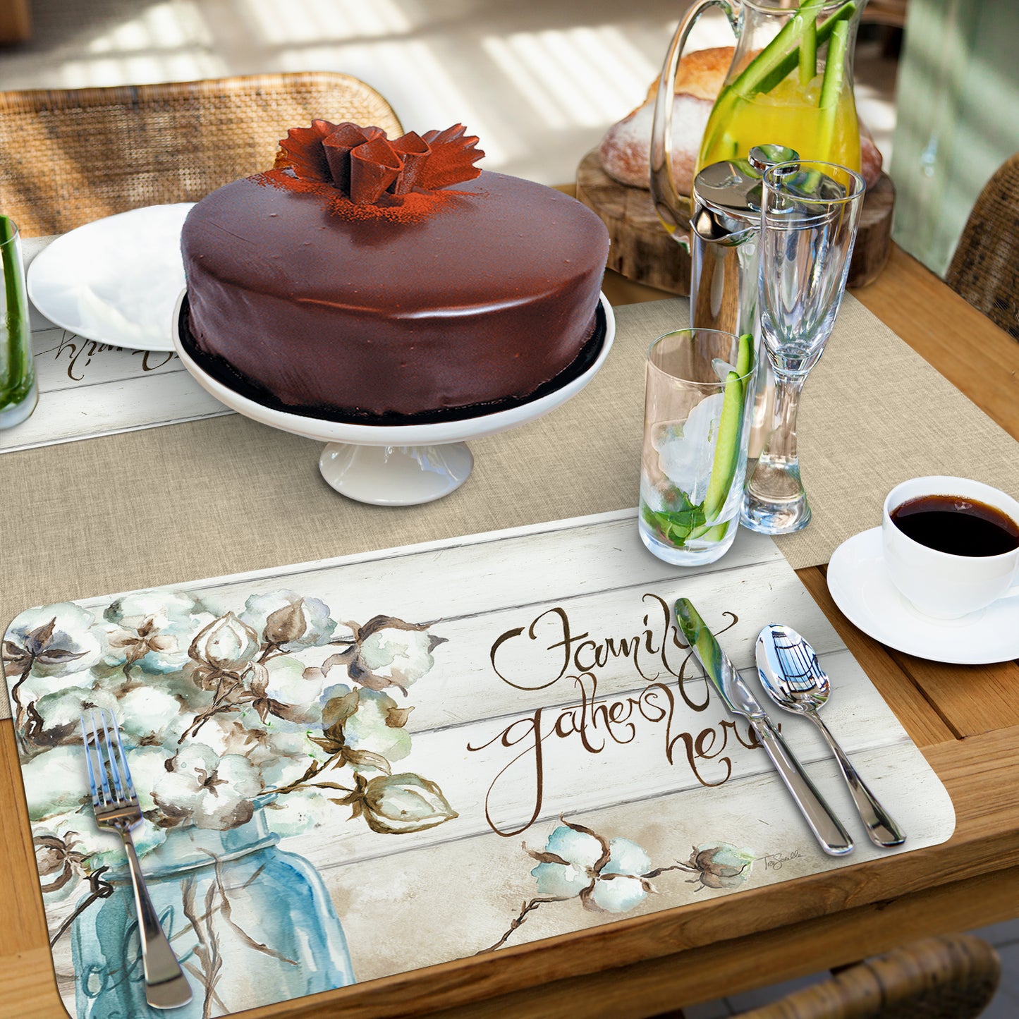 CounterArt Family Gathers Here 4 Pack Reversible Easy Care Flexible Placemats Made in the USA