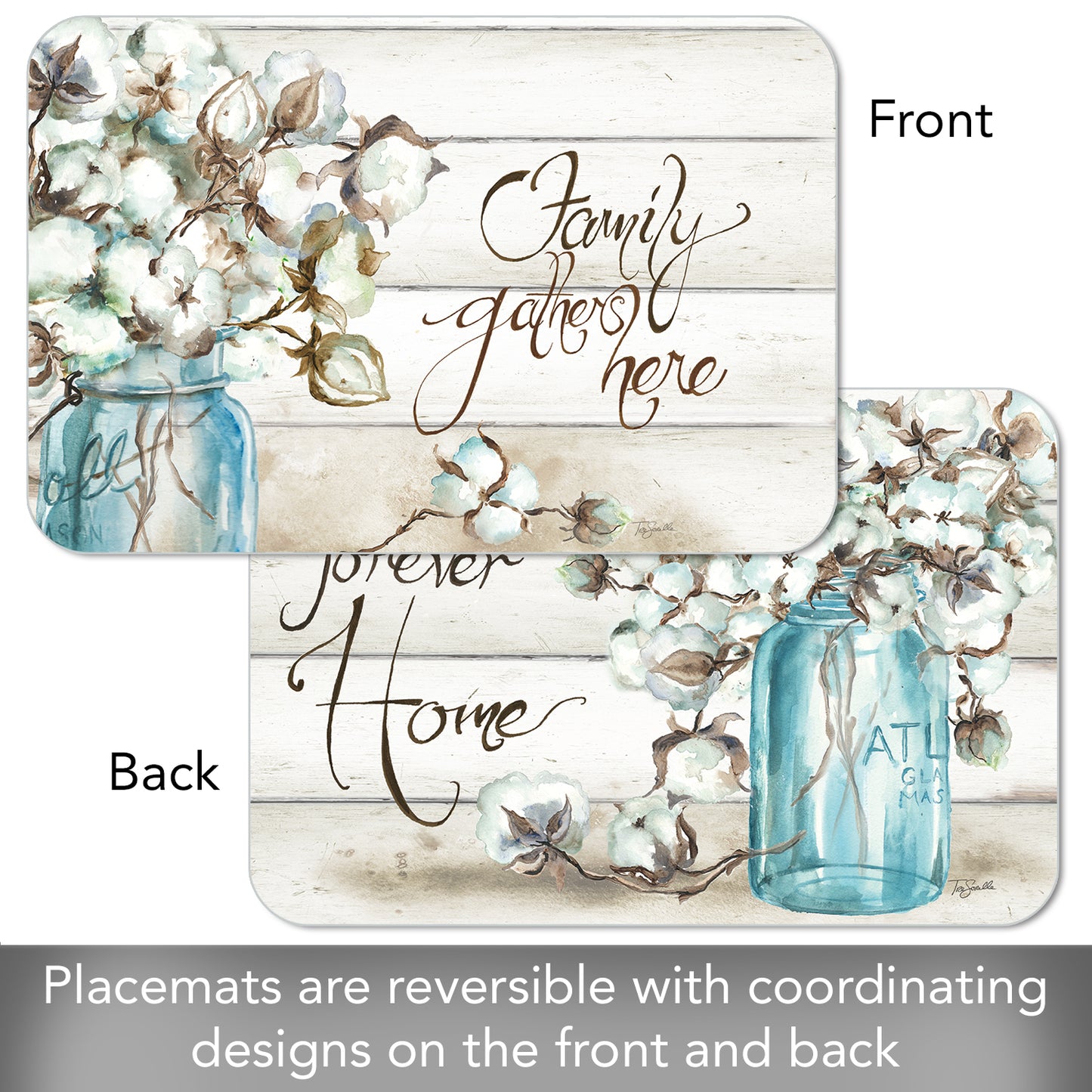 CounterArt Family Gathers Here 4 Pack Reversible Easy Care Flexible Placemats Made in the USA