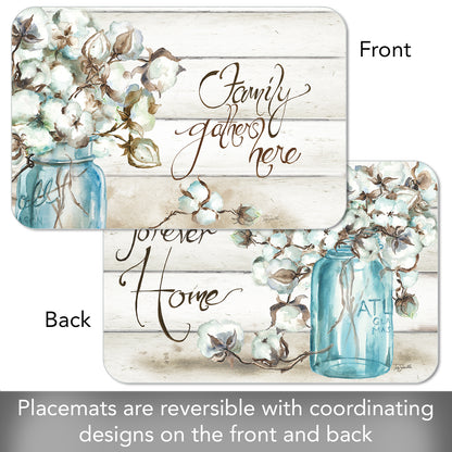 CounterArt Family Gathers Here 4 Pack Reversible Easy Care Flexible Placemats Made in the USA