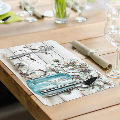 CounterArt Cotton Boll 4 Pack Reversible Easy Care Flexible Plastic Placemats Made in The USA BPA Free Easily Wipes Clean