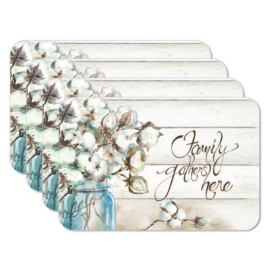 CounterArt Family Gathers Here 4 Pack Reversible Easy Care Flexible Placemats Made in the USA