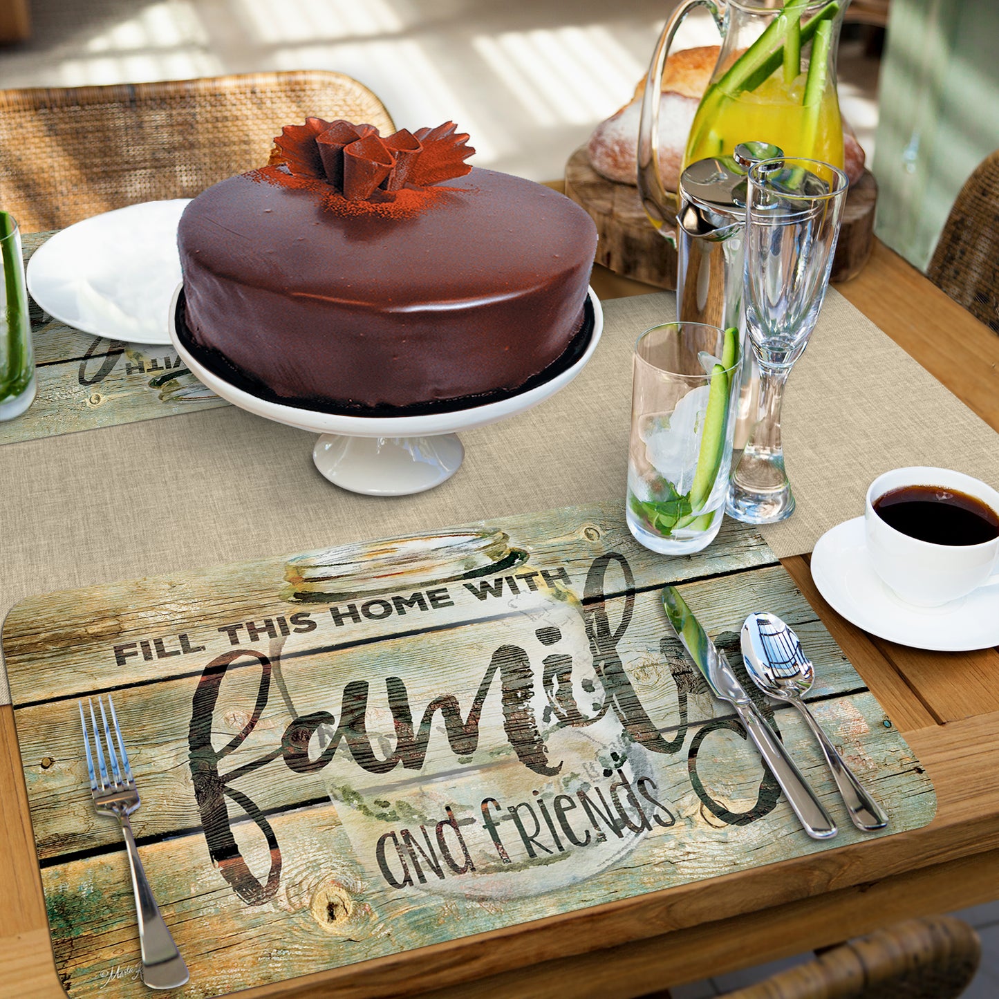 CounterArt Family Time 4 Pack Reversible Easy Care Flexible Placemats Made in the USA